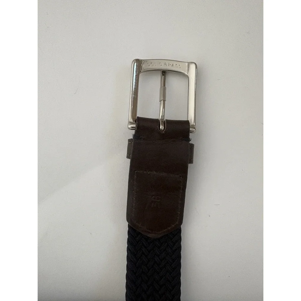 Holderness And Bourne Men 38 Brown Leather Navy Blue Fisher Braided Stretch Belt